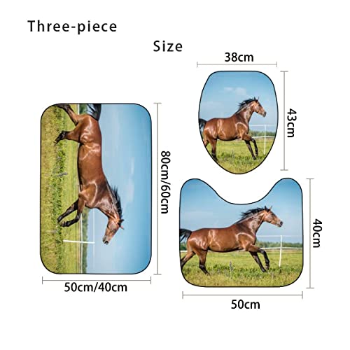 Zifarm Badematte rutschfeste 50x80 cm Pferd Badvorleger-Set 3D Sommer Braunes Pferd Mikrofaser Flanell Absorbierend… – Bild 3