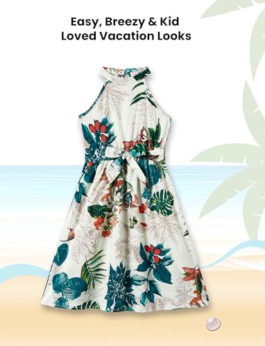 Image of PATPAT Family Hawaiian Matching Outfits - Mommy and Me Vacation Outfits | Halter Sundresses and Button Down Shirts,Caribbean Vacation Summer Tropical Outfits,Hawaiian Boho Tropical Floral Printed