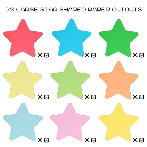 72 peças de recortes de papel estrela de 15 cm colorido em forma de estrela adesivo recortado, quadr