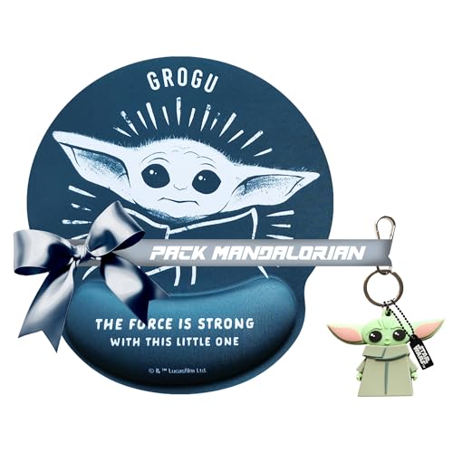 WONDEE Pack Mandalorian Star Wars Regalos de Baby Yoda Grogu, Pendrive Llavero Original USB 32 GB + Alfombrilla Ratón Ergonómica de Grogu - Regalos Originales, Star Wars Merchandising Oficial