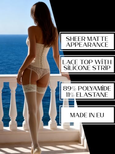 Image of Mila Marutti Sheer Thigh High Stockings for Women | Lace Top Lingerie Stockings Nylons | Black Multiple Colors Made in EU