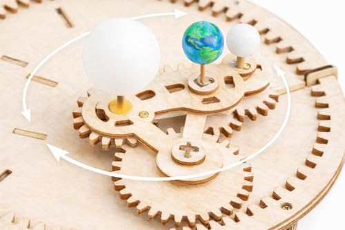 Image of Space Orrery Sun-Earth-Moon System Wooden STEM Science Toy | DIY Mechanical Planet Model | Educational Astronomy Kit for Kids 8+ | School Project & Gift (Space Instrument)