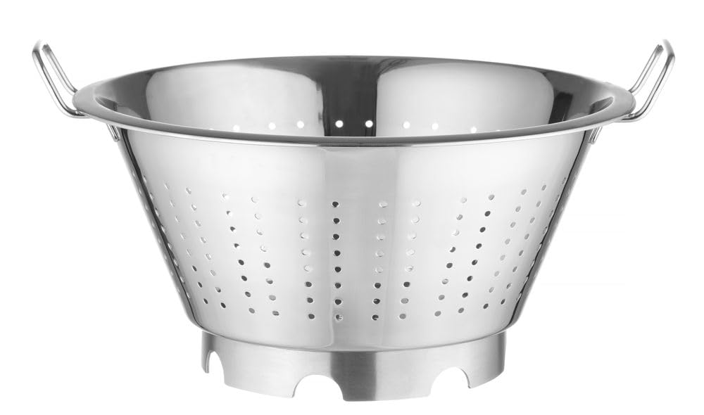 HENDI Scolapasta da cucina, cestello, colino, per cucinare e lavare pasta, verdure, frutta, insalate, rotondo, forato, con base e 2 maniglie, ø415x(H)210 mm, acero inoxidable