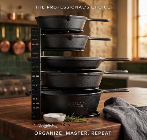 Image of Heavy Duty Pan and Pot Organizer, 5 Tier Rack - Holds Cast Iron Skillets, Griddles and Shallow Pots - Durable Steel Construction - No Assembly Required