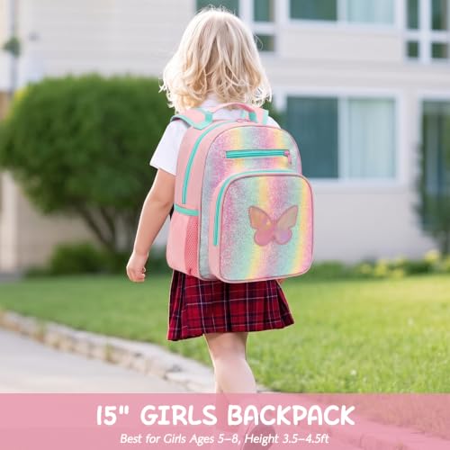 Image of Girls Backpack 5-8,Kindergarten Elementary School Kids Backpack for Girls,Lightweight Butterfly Bookbag with Chest Strap