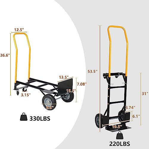 Luckyermore Convertible Hand Truck Dual Purpose 2 Wheel Dolly Cart And 4 Wheel Push Cart With Swivel Wheels 330 Lbs Capacity Heavy Duty Platform Cart For Moving/Warehouse/Garden/Grocery #TOP4