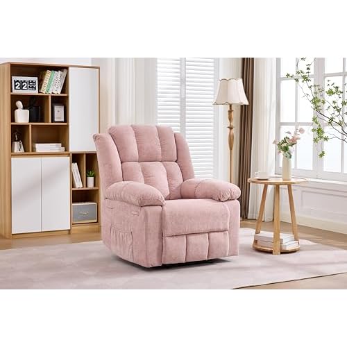 Oversized Recliner Chair for Adult,150°Recliner Chairs Ergonomic Nursery Chairs, Extra Wide Manual Recliners,Linen Upholstery Soft Sofa Chair for Livingroom,Bedroom,Pink