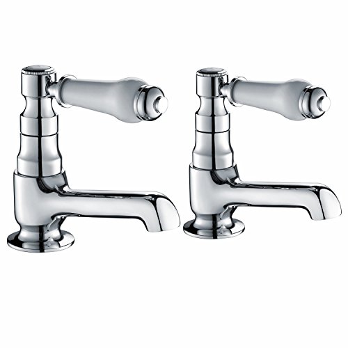 (En par) Grifos Llenadores de Bañera con Manetas Cerámicas, Hapilife Griferías Gemelas de Baño Contemporáneo Latón Plateado Cromo, 10 Años Garantía