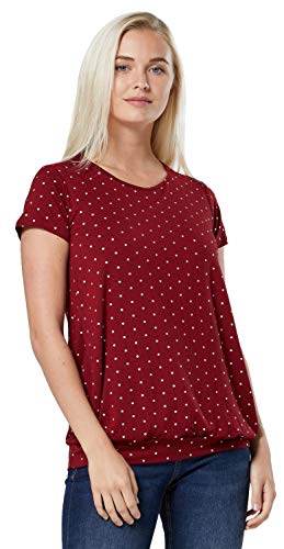 HAPPY MAMA. Women's Maternity T-Shirt Nursing Layered Top Short Sleeves. 436p (Crimson with Stars, UK 8/10, S)