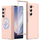 Custodia protettiva per lo schermo del Samsung Galaxy Z Fold6, compatibile con Magnetized Ring, Protezione per cerniera, cover magnetica in silicone per Samsung Z Fold 6-Rosa