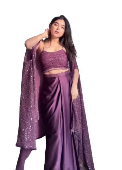 Western Rangoli Silk Shrug with Heavy Sequin Work | Tube Choli & Draped Fiona Silk Skirt Set | Fully Stitched Party Outfit