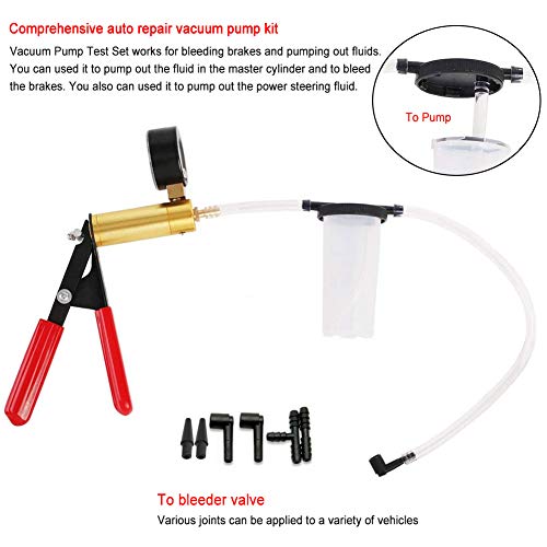 CARSC Hand Held Vacuum Pump Tester Set Vacuum Gauge and Brake Bleeder Kit for Automotive with Adapters Case