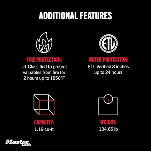 Master Lock Black Premium Fireproof and Waterproof Safe with Combination Dial, 1.23 cu-ft, STW123DUB thumbnail 7