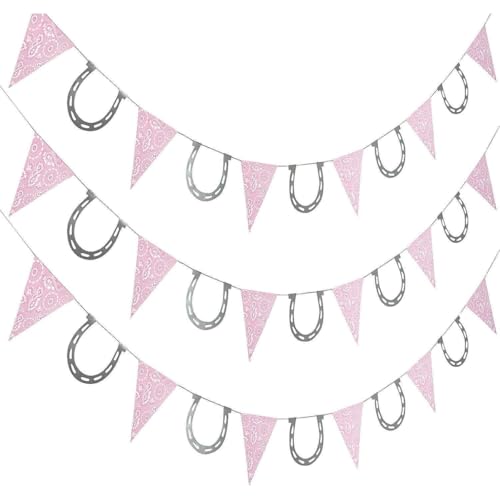 Fun Express - Pink Cowgirl Pennant Banner for Birthday - Party Decor - Hanging Decor - Pennants - Birthday - 1 Piece