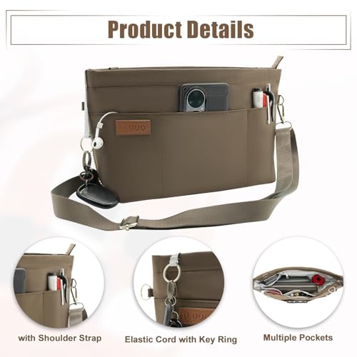 D.DUO Bag Organizer Insert, Crossbody Bag, Tote Organizer Insert with Adjustable Bag Strap, Waterproof Nylon Purse Inserts (Brown, XL) — view 2
