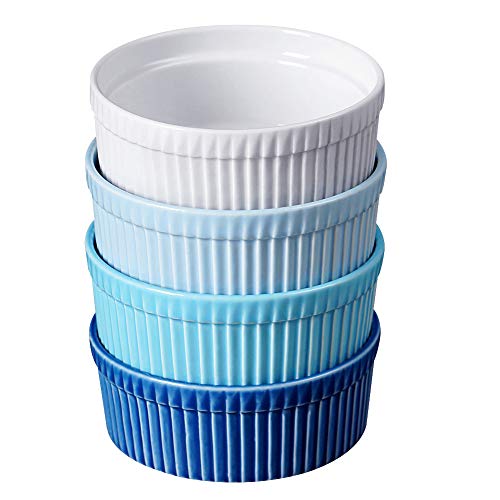 Cinf® 4 Stück Soufflé Förmchen Auflaufförmchen Porzellan 296ml für Creme Brulee Schälchen Förmchen Muffins Cupcakes Schüssel Backofenfest Cover
