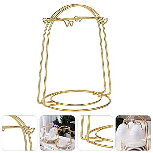 Jojofuny O10R52MB50VGHK Golden Metal Tea Mugs Display Stand 4 Hook European Style Cups Holder Tree Wrought Iron Saucer Organizer Rack thumb #4
