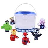 Marvel Spidey & Friends - Plus Avengers - 5 Piece Bath Squirter Bucket Set -Bath Toys for Baby and Toddlers - Includes Organizer Bucket - Store Bath Time Water Toy