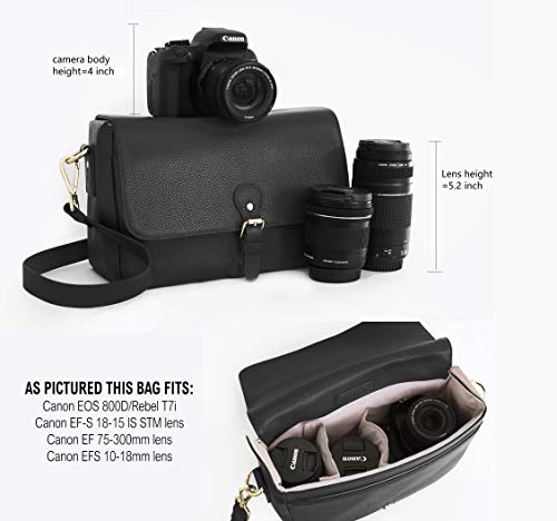 Dslr Camera Purse For Women, Stylish Genuine Leather Shoulder Camera Bag For Travel, Vintage Crossbody Messenger Case Fits Canon Nikon Sony Olympus Digital Slr And Mirrorless Camera By Meliae (Black) #TOP4