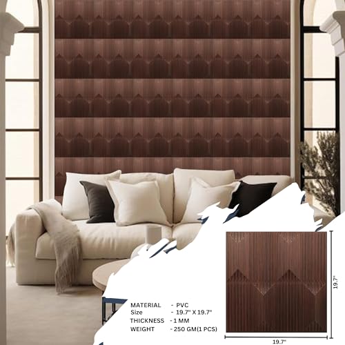 Image of Kayra Decor 3D PVC Wall Panel Artisian Design Walnut Wood Color 19.7 inch x 19.7 inch (Pack of 12) - Covers 32.34 Sq. Ft.