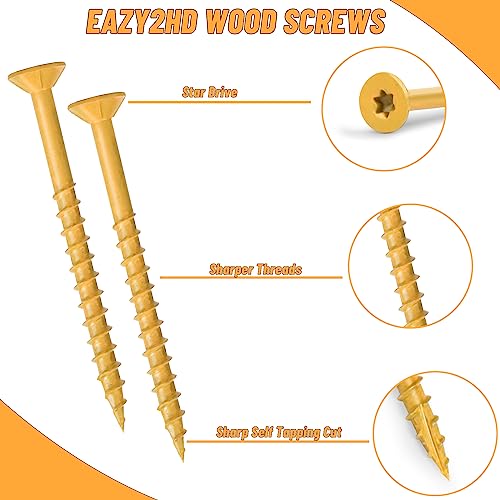 Image of Eazy2hD Deck Screws # 10 x 3-1 /2 Inch, 285 Pcs, Steel Exterior Wood Screw | Epoxy Coated Rust Resistant, Construction Screw for Fence Framing Drywall, Tan, 5 Lb, Torx /Star Drive Head, T25 Bit Included