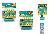 Unique Phineas and Ferb Birthday Party Supplies Bundle includes 16 Party Blowouts and 1 Dinosaur Sticker Sheet