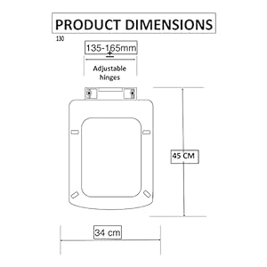 ELEGANT CASA Colour White A-17 Rectangular Sleek Design Soft-Closing Rectangular PP Seat Cover Commode Cover (45 x 34 cm) Adjustable Hinges (Hole distance) from 13-18CM White