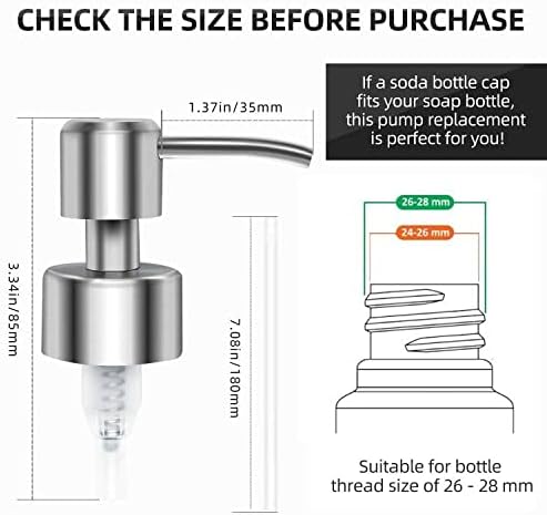 BabyElf Soap Dispenser Pump Head Replacement Spare for Standard 28/400 (26 mm - 28mm) Neck Size - Stainless Steel Brushed Finish ( 6 Pcs, Silver )