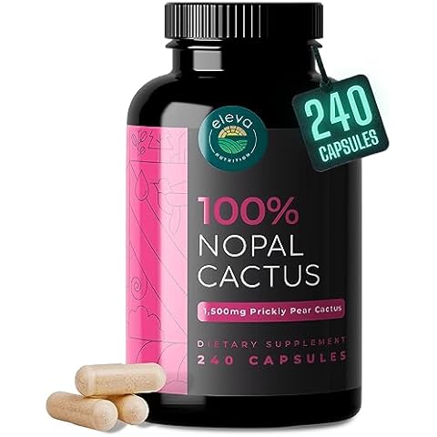 Eleva Nutrition Nopal Cactus Capsules 1500mg — Organic Sun-Dried Prickly Pear Cactus Powder and Black Pepper Extract for Absorption — Natural Prickly Pear Extract Non-GMO Capsules — 240 Capsules Cover