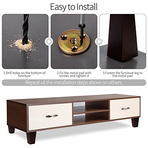 TURSTIN Set of 8 Furniture Legs 4 Inch Square Solid Wood Couch Legs Replacement Sofa Legs Mid Century Furniture Feet for Armchair Bed Dresser Cabinet Include Installation Hardware, Brown by TURSTIN - Image 4