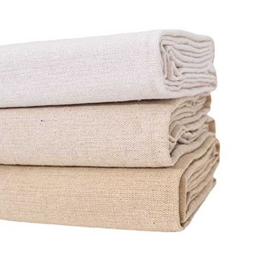 Tissu brut non blanchi, poids moyen pour loisirs créatifs, couture, décoration artistique, décoration de fond à faire soi-même (beige, 100 x 150 cm) Cover