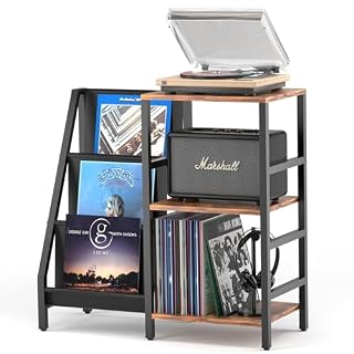 Vinyl Record Player Stand with 3-Tier Storage, Turntable Display Shelf for 200 Albums, Record Storage Table for Living Room, Stylish Holder with Speaker Storage - Les Beatles, Paul McCartney, John Lennon, RIngo Starr, George Harrison