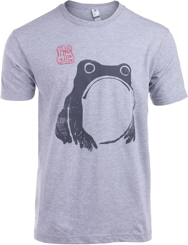 Japanese Grumpy Frog Graphic T-Shirt for Teens Men Women Japan Anime Clothing Matsumoto Hoji Tee Shirt - (Men,S) Heather Grey
