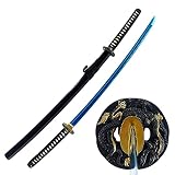 Makoto Handmade Razor Sharp 41' Black Samurai Katana Sword - Dragon Tsuba Blue Blade