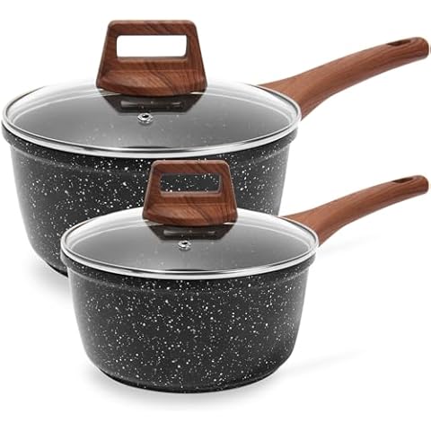 ESLITE LIFE 1.5 QT & 2.5 QT Sauce Pan Set with Lids, Nonstick Small Soup Pot Compatible with All Stovetops (Gas, Electric & Induction), PFOA Free, Black Cover