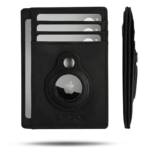 SlimJack® Wallet für Apple AirTag - Schlankes Portmonaie mit Fach - Kreditkartenetui mit RFID-Schutz - Kleiner Geldbeutel für Herren - Smart Wallet für Karten & Apple AirTag (Schwarz)