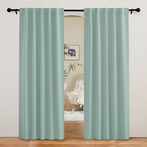 Image of RYB HOME Coastal Blackout Curtains for Bedroom - Thermal Insulated Curtains and Drapes Privacy Shades for Living Room Dining Closet, W42 x L80 inch, 2 Panels, Aqua