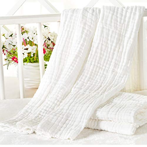 Muslin Baby Blanket,Soft Cotton Swaddle Wrap Blanket, 6-Layer Thick Gauze Muslin Blanket For Toddler Newborns, 41 X 43 Inches Muslin Baby Bath Towel For Boy Girl (White) #TOP4