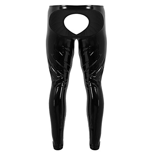 Yonghs Men's Wet Look Pvc Leather Backless Tights Pants Leggings Long Trousers Black X-Large #TOP1