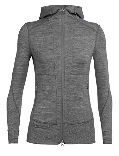 Icebreaker Merino Women's Quantum II Long Sleeve Zip Hood, Gritstone Heather -XS