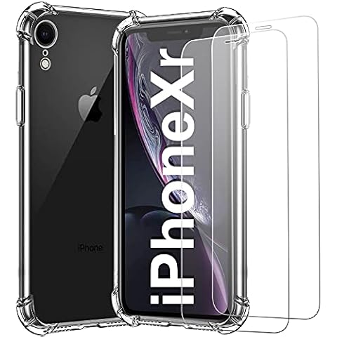 XIQUTOA For iPhone XR Case with Tempered Glass Screen Protector(2Pack),IphoneXR Clear Phone Case,Anti-Scratch Shock Absorption Cover Phonecase,Thin Slim Fit,6.1 Inch Cover
