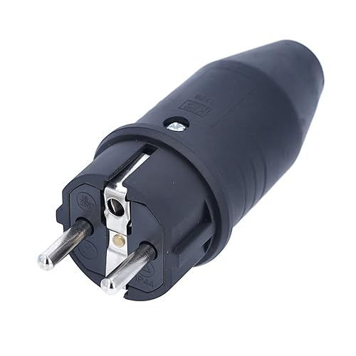as - Schwabe Vollgummi-Stecker Schutzkontaktstecker mit doppeltem Schutzkontakt, Leitungen bis max. 2,5mm² - für den Außenbereich geeignet, 230V, 16A, IP44, Schwarz, Made in Germany, 61412