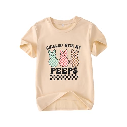 CM C&M WODRO Boy Girl Easter Bunny T-Shirt Chillin' with My Peeps Shirt Short Sleeve Kid Funny Happy Easter Graphic Tees Tops