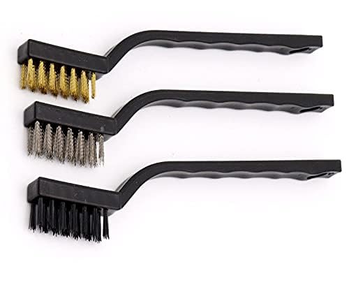 Generic Set Of 3 Pcs Mini Wire Brush Cleaning Tool Kit Brass, Nylon, Stainless Steel Bristles, Mini Grinder Polish Cleaning Wire Brush For Kitchen Gas Stove, Window Cleaning Tool For Rs. 103 @ 66% off