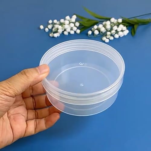 Image of 6 Pcs 7.44 oz Clear Plastic Round Storage Jars (3.86 x H1.61 inch) with Lid for Small Items, Like Jewelry, Earrings, Necklace, Rings, Cosmetics, Threads, Beads, Crafts, etc.