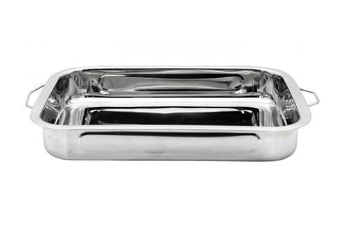 Stolmet Silver Lasagna Baking Tray, 25cm x 40cm, 5cm Deep, Stainless Steel
