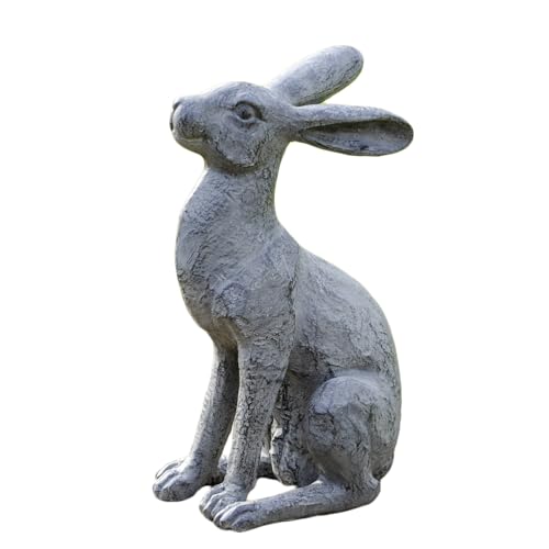 Image of Darthome Antique Grey Garden Alert Hare Ornament, Resin Rabbit Animal Statue, 36cm Height