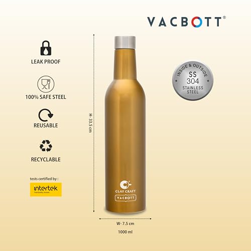Image of Clay Craft Vacbott IVY Wine Double Walled|18 Hours Hot and 24 Hours Cold Water Vacuum Insulated Flask Bottle|1 Pcs|1000 ml Water Bottles|Travelling|BPA-Free|BIS Certified|1Year Limited Warranty