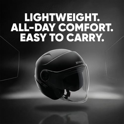 Image of Xtrac Ace Open Face Light Weight Helmet for Men & Women | ISI Certified | Black | XL