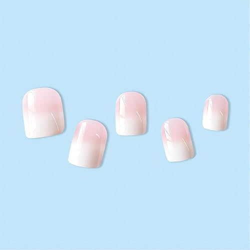 Miniatura 2 de Uñas postizas blancas a presión, cuadradas, de color sólido, ombré, con pegamento, uñas postizas acrílicas naturales, para mujeres y niñas, regalo,